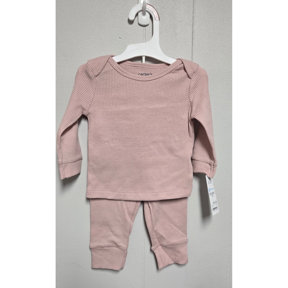 Carter's Just One You Baby Girls 6M Pink Waffle Knit Thermal 2-Piece Set